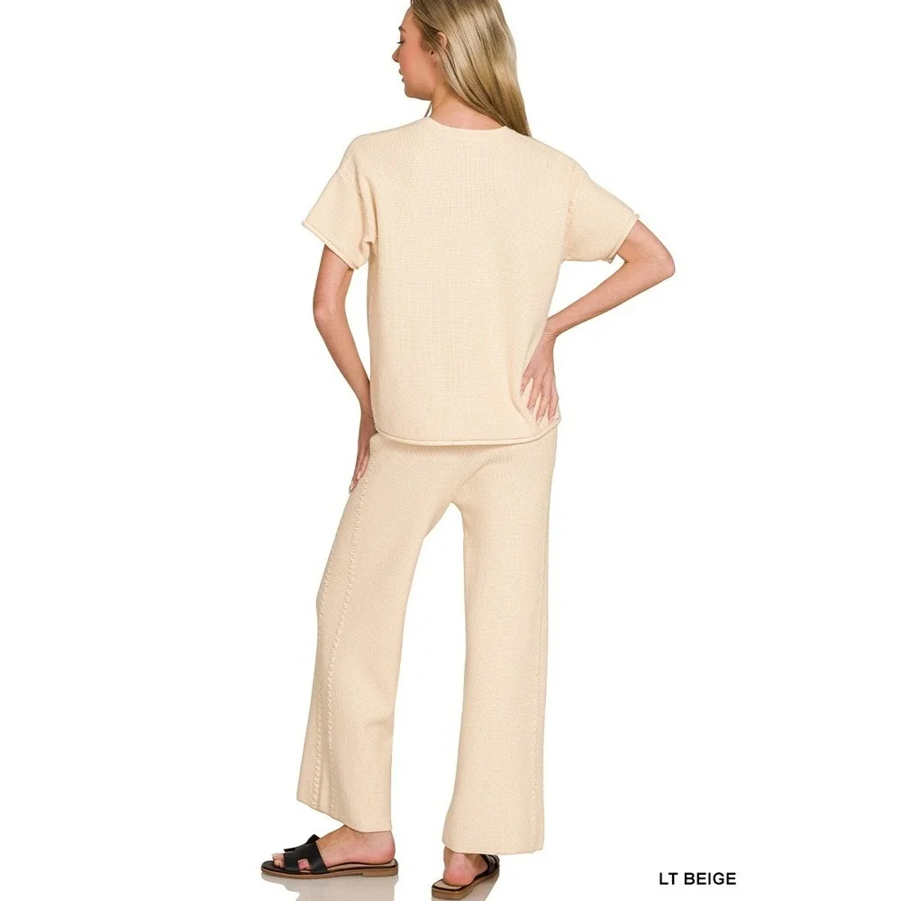 Zenana Viscose Round Neck Top & Pants Set - Small‎